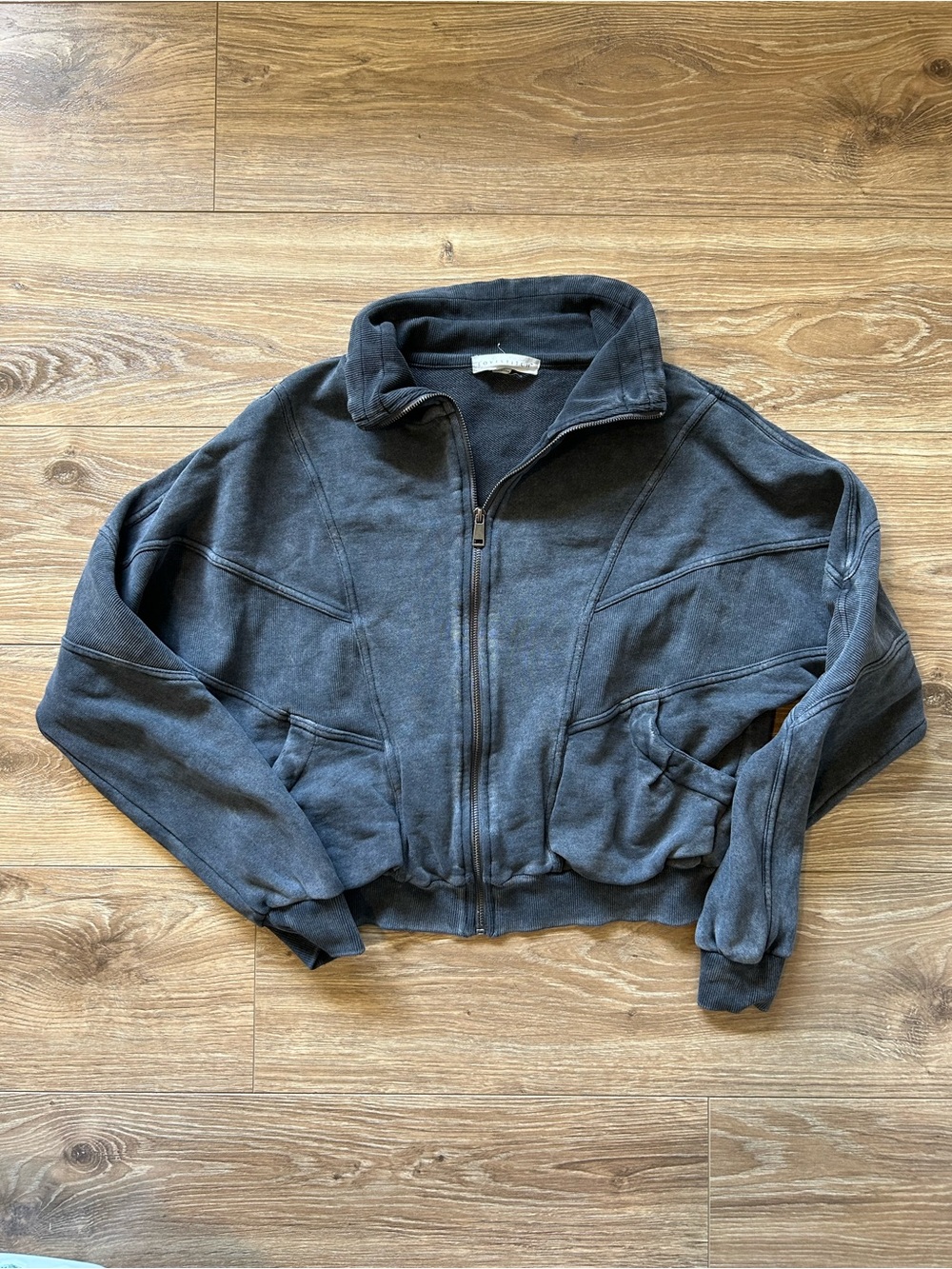 lovestitch Charcoal Cropped Bomber Jacket